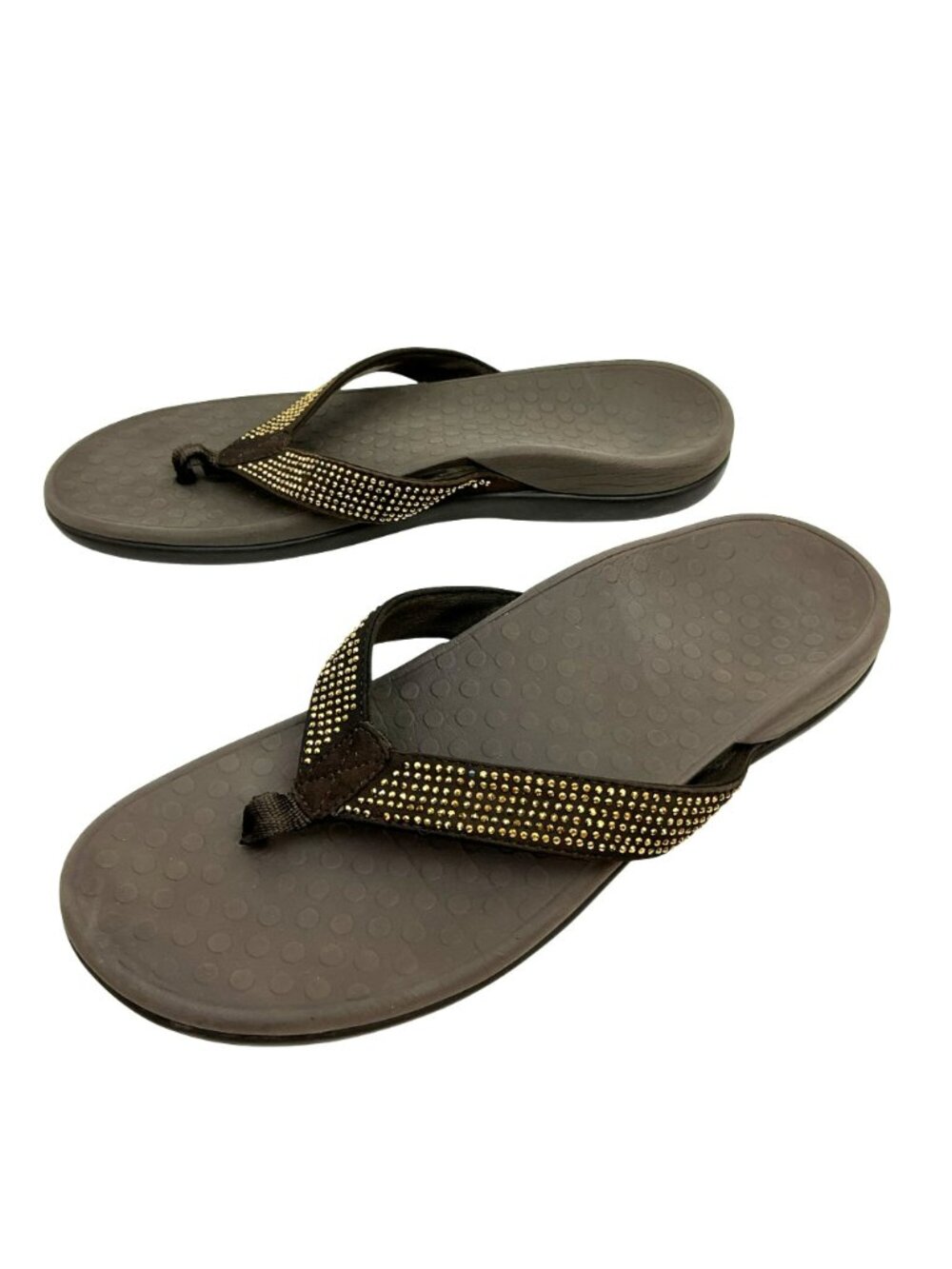 Vionic Tide RS Rhinestone Embellished Orthotic Thong Sandals Womens 9 Brown